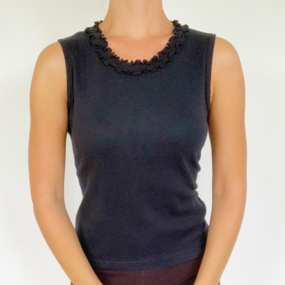 Vintage Jason Maxwell black sleeveless knit ruffle sweater top size small